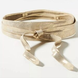ADA Collection Gold Metallic Leather Wide Wrap Obi Statement Belt Sz Med/Large